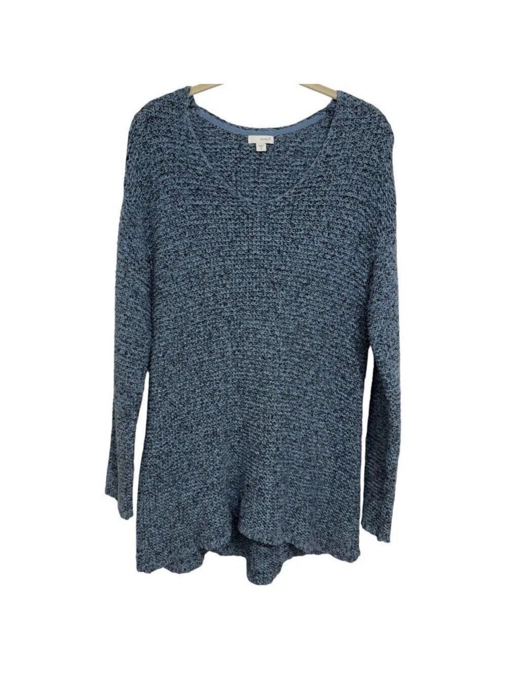 J. JILL Pure Jill V Neck Cotton Elliptical Hem Tunic Sweater Blue Soft Knit
